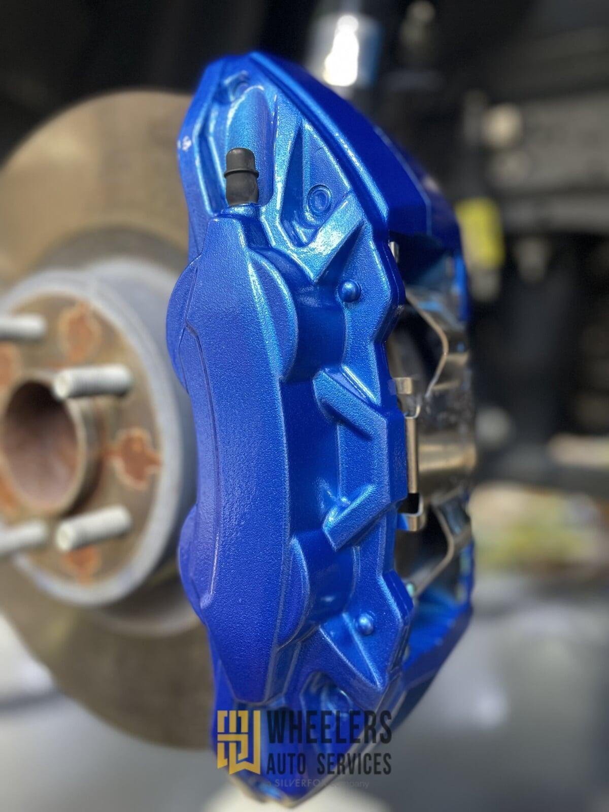 Blue colored caliper at Wheelers